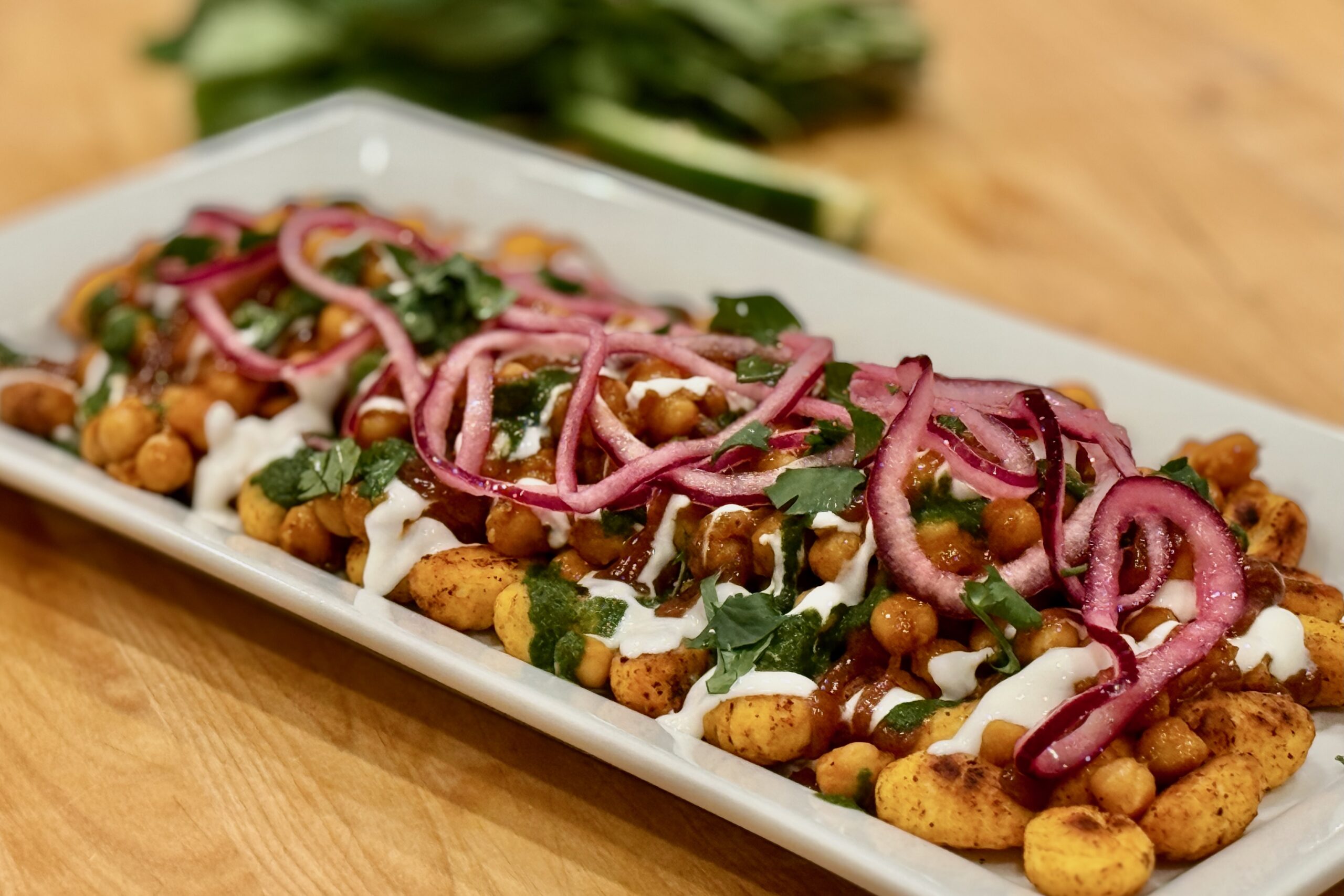Crispy Gnocchi Chaat with Spiced Chickpeas